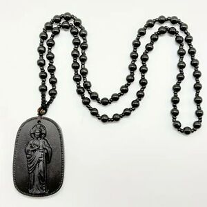Black Carved Pendant Necklace
